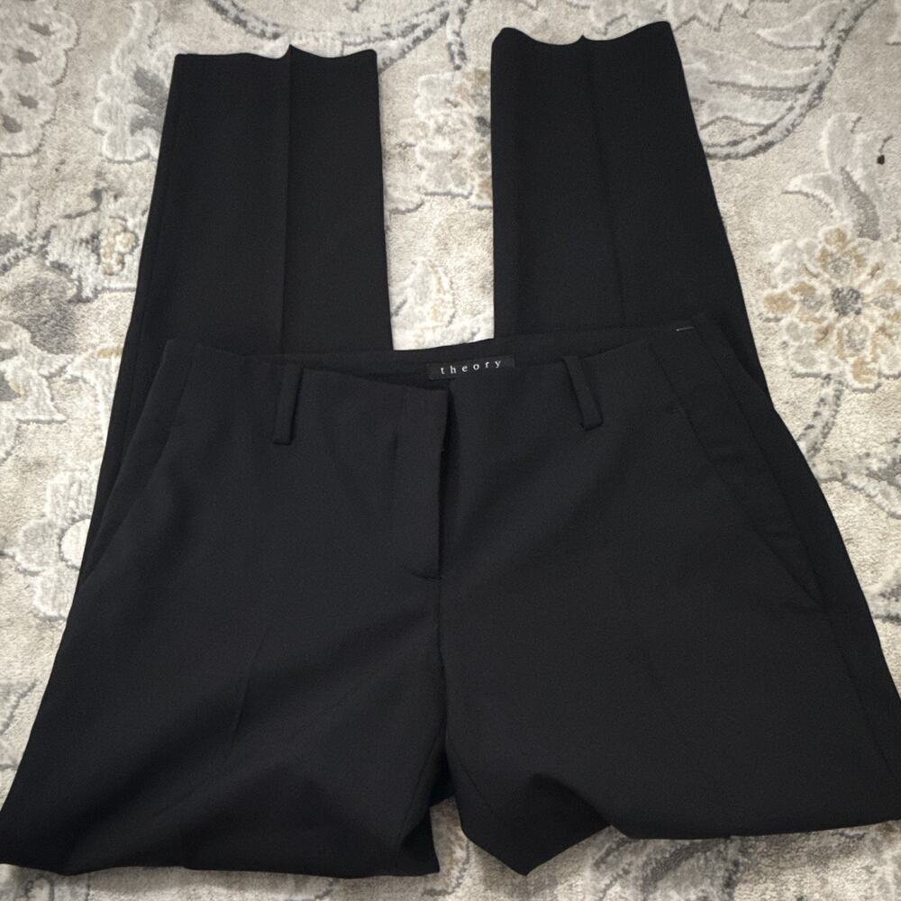 Theory Women's Dress Pants Black Size 6 Mid Rise Straight Leg Made in USA